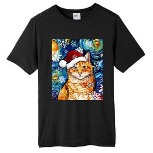 Orange Tabby Cat Santa Starry Night Christmas Art By Aja Funny Gift Tall Fusion ChromaSoft Performance T-Shirt