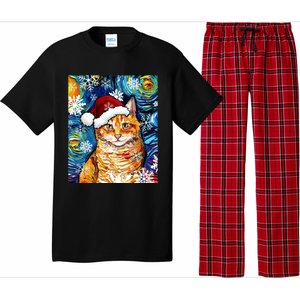 Orange Tabby Cat Santa Starry Night Christmas Art By Aja Funny Gift Pajama Set