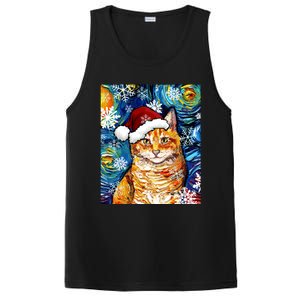 Orange Tabby Cat Santa Starry Night Christmas Art By Aja Funny Gift PosiCharge Competitor Tank