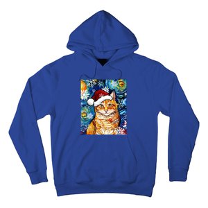 Orange Tabby Cat Santa Starry Night Christmas Art By Aja Funny Gift Hoodie