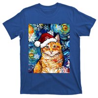 Orange Tabby Cat Santa Starry Night Christmas Art By Aja Funny Gift T-Shirt