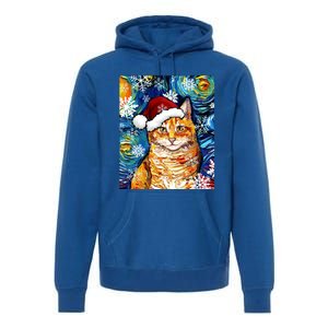 Orange Tabby Cat Santa Starry Night Christmas Art By Aja Funny Gift Premium Hoodie