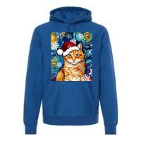 Orange Tabby Cat Santa Starry Night Christmas Art By Aja Funny Gift Premium Hoodie