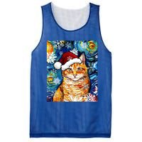 Orange Tabby Cat Santa Starry Night Christmas Art By Aja Funny Gift Mesh Reversible Basketball Jersey Tank