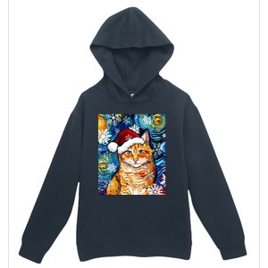 Orange Tabby Cat Santa Starry Night Christmas Art By Aja Funny Gift Urban Pullover Hoodie