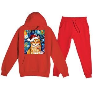 Orange Tabby Cat Santa Starry Night Christmas Art By Aja Funny Gift Premium Hooded Sweatsuit Set