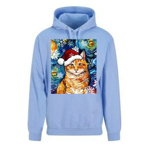 Orange Tabby Cat Santa Starry Night Christmas Art By Aja Funny Gift Unisex Surf Hoodie