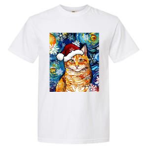 Orange Tabby Cat Santa Starry Night Christmas Art By Aja Funny Gift Garment-Dyed Heavyweight T-Shirt