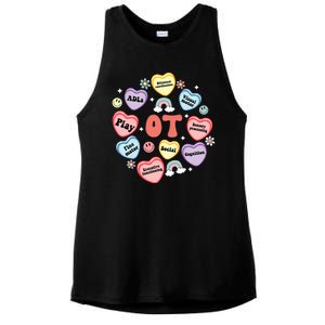 Occupational Therapy Candy Heart Valentines Day Ladies PosiCharge Tri-Blend Wicking Tank