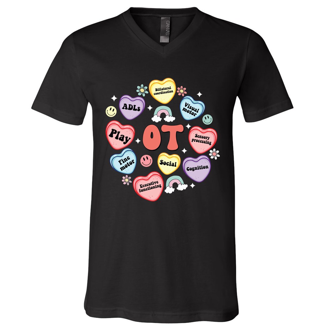 Occupational Therapy Candy Heart Valentines Day V-Neck T-Shirt