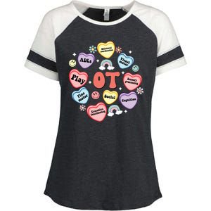 Occupational Therapy Candy Heart Valentines Day Enza Ladies Jersey Colorblock Tee