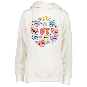 Occupational Therapy Candy Heart Valentines Day Womens Funnel Neck Pullover Hood