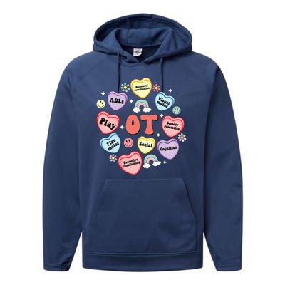 Occupational Therapy Candy Heart Valentines Day Performance Fleece Hoodie