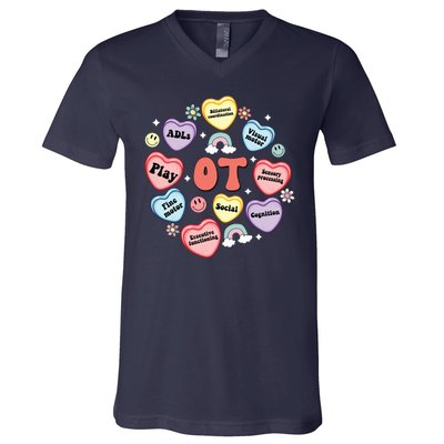 Occupational Therapy Candy Heart Valentines Day V-Neck T-Shirt