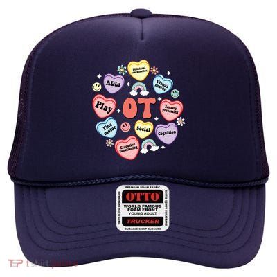 Occupational Therapy Candy Heart Valentines Day High Crown Mesh Back Trucker Hat