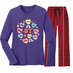 Occupational Therapy Candy Heart Valentines Day Women's Long Sleeve Flannel Pajama Set 