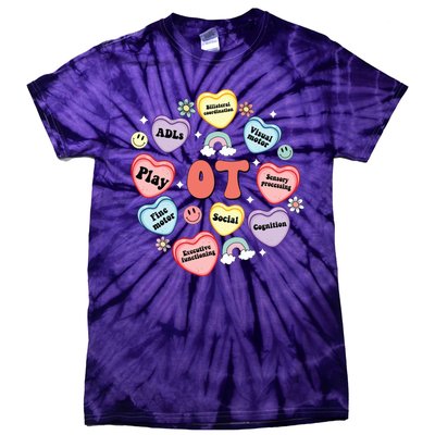 Occupational Therapy Candy Heart Valentines Day Tie-Dye T-Shirt