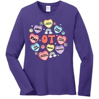 Occupational Therapy Candy Heart Valentines Day Ladies Long Sleeve Shirt