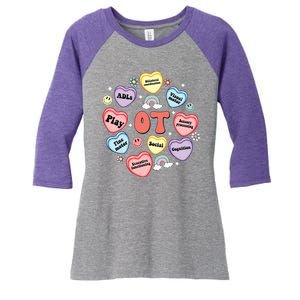 Occupational Therapy Candy Heart Valentines Day Women's Tri-Blend 3/4-Sleeve Raglan Shirt