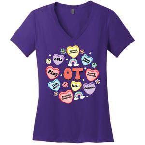 Occupational Therapy Candy Heart Valentines Day Women's V-Neck T-Shirt