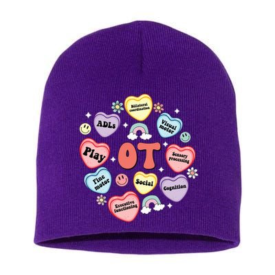 Occupational Therapy Candy Heart Valentines Day Short Acrylic Beanie