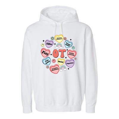 Occupational Therapy Candy Heart Valentines Day Garment-Dyed Fleece Hoodie