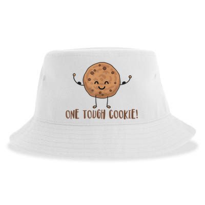 One Tough Cookie Cute Chocolate Chip Cookie With Muscles Sustainable Bucket Hat