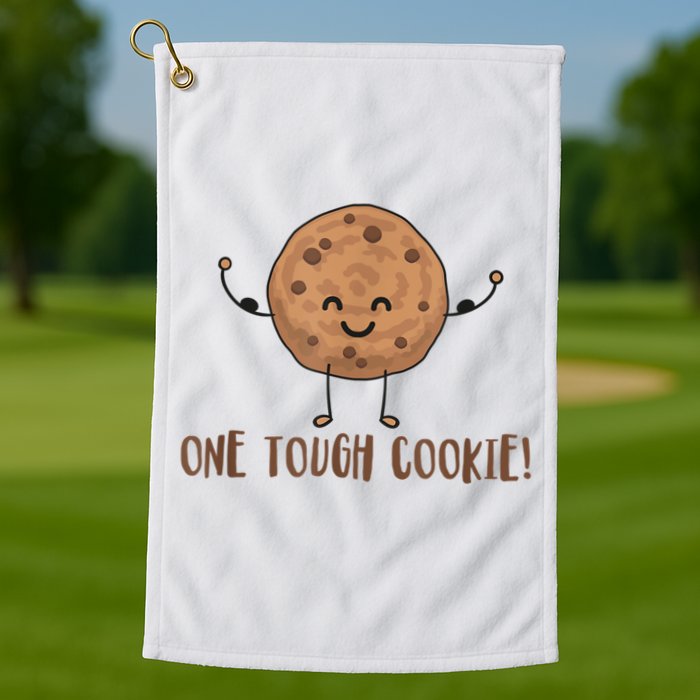 One Tough Cookie Cute Chocolate Chip Cookie With Muscles Golf Towel