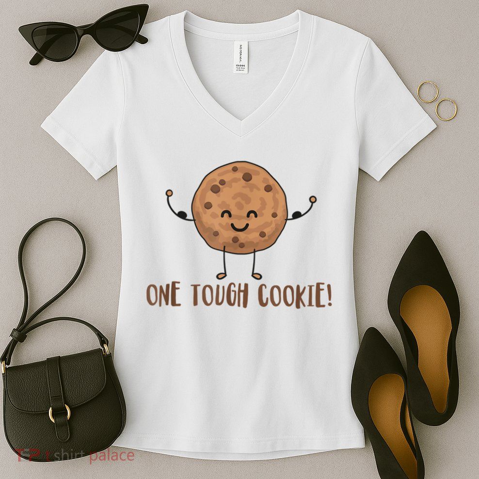 One Tough Cookie Cute Chocolate Chip Cookie With Muscles Women's V-Neck T-Shirt