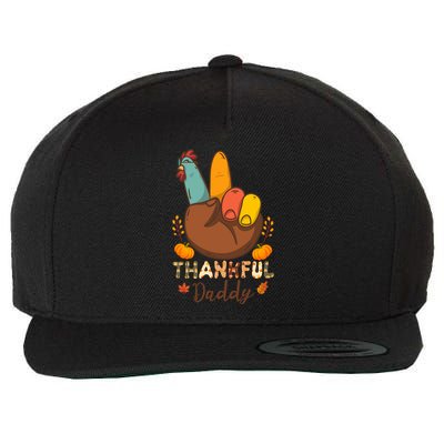 One Thankful Daddy Hand Peace Sign Turkey Thanksgiving Day Cool Gift Wool Snapback Cap