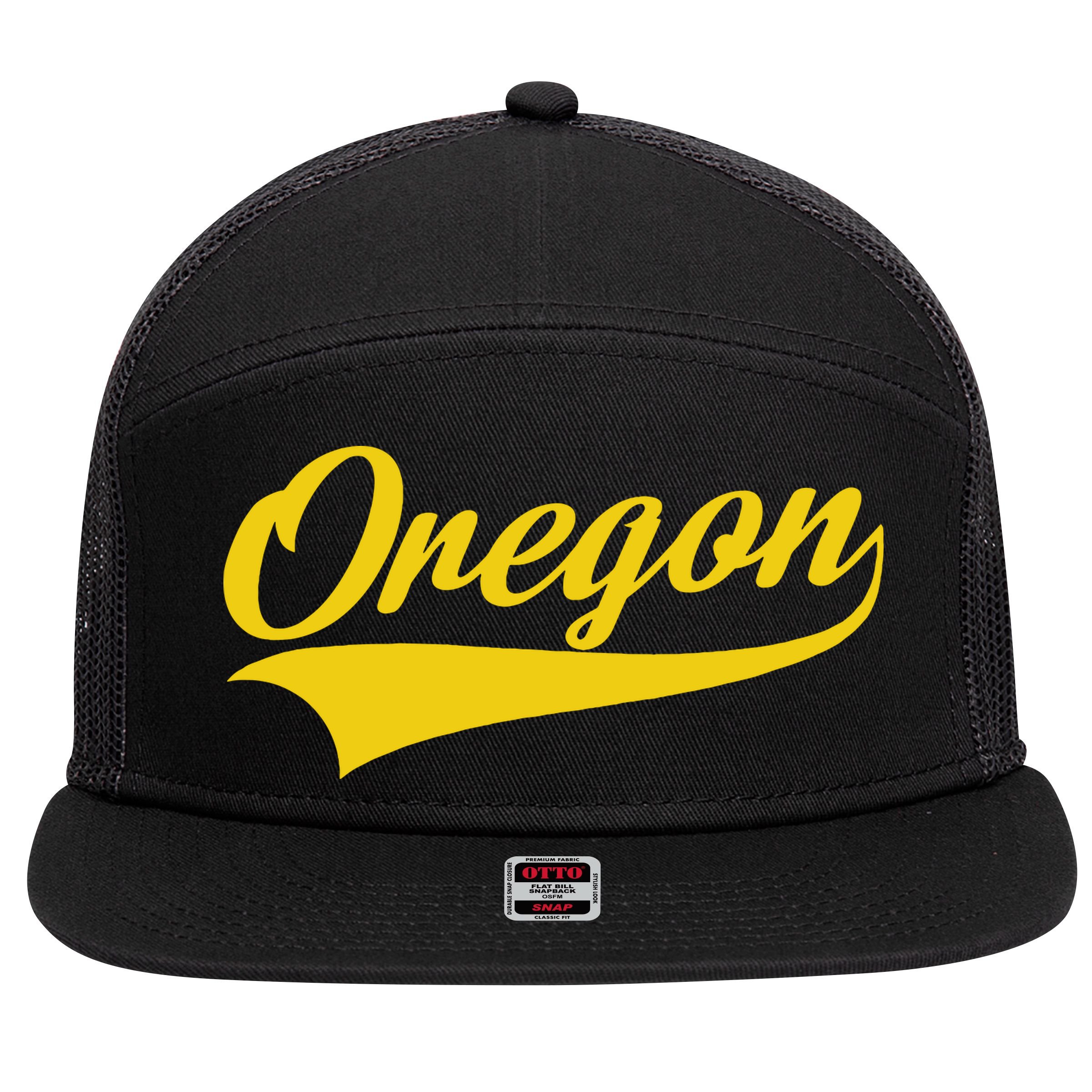 Oregon Throwback Design Print Classic 7 Panel Mesh Trucker Snapback Hat
