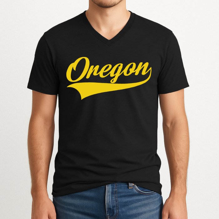 Oregon Throwback Design Print Classic V-Neck T-Shirt