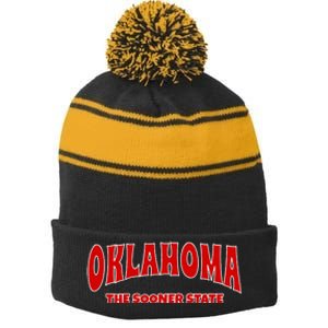 Oklahoma Throwback Design Print Classic Stripe Pom Pom Beanie