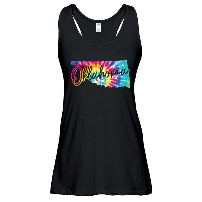 Oklahoma Tie Dye State Map Pride Hippie Vintage Retro Ladies Essential Flowy Tank