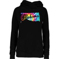 Oklahoma Tie Dye State Map Pride Hippie Vintage Retro Womens Funnel Neck Pullover Hood