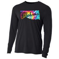 Oklahoma Tie Dye State Map Pride Hippie Vintage Retro Cooling Performance Long Sleeve Crew