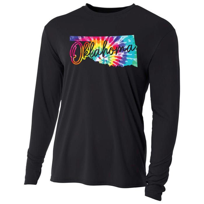 Oklahoma Tie Dye State Map Pride Hippie Vintage Retro Cooling Performance Long Sleeve Crew