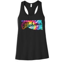 Oklahoma Tie Dye State Map Pride Hippie Vintage Retro Women's Racerback Tank