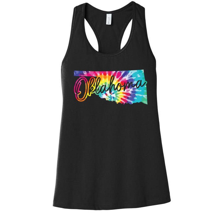 Oklahoma Tie Dye State Map Pride Hippie Vintage Retro Women's Racerback Tank