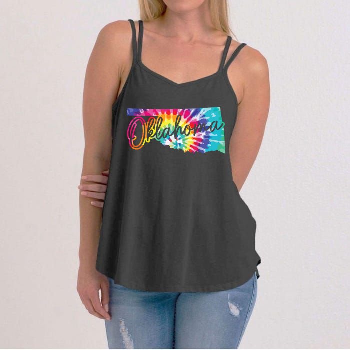 Oklahoma Tie Dye State Map Pride Hippie Vintage Retro Women's Strappy Tank