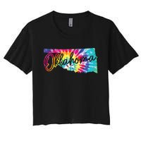 Oklahoma Tie Dye State Map Pride Hippie Vintage Retro Women's Crop Top Tee