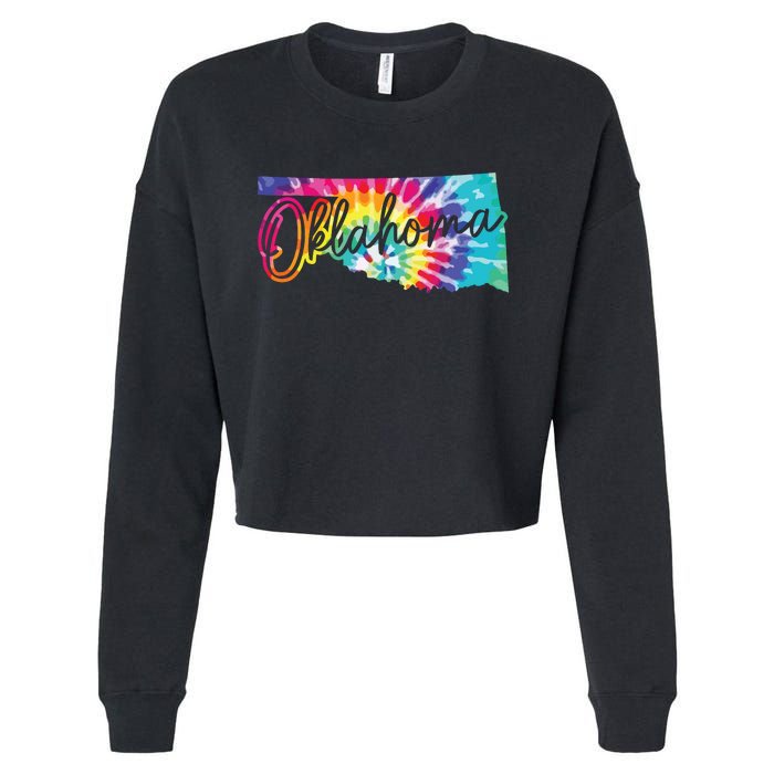 Oklahoma Tie Dye State Map Pride Hippie Vintage Retro Cropped Pullover Crew