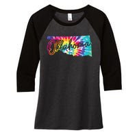 Oklahoma Tie Dye State Map Pride Hippie Vintage Retro Women's Tri-Blend 3/4-Sleeve Raglan Shirt