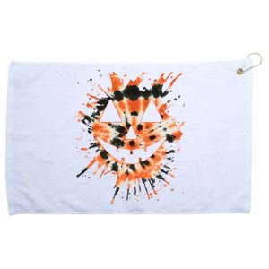 Orange Tie Dye Jack O Lantern Face Hippie Halloween Grommeted Golf Towel