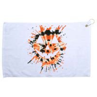 Orange Tie Dye Jack O Lantern Face Hippie Halloween Grommeted Golf Towel