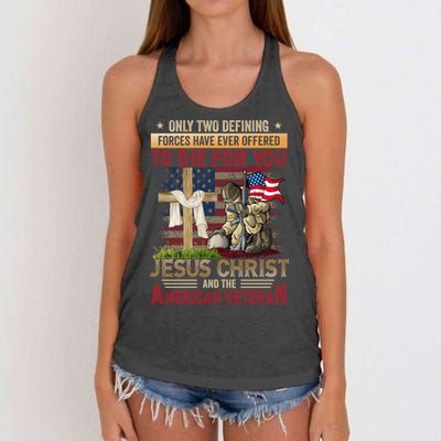 Only Two Defining Forces Have Ever Offered To Die For You Women's Knotted Racerback Tank