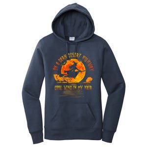 On The Dark Desert Highway Witch Riding Broom Night Hippies Cute Gift Women's Pullover Hoodie