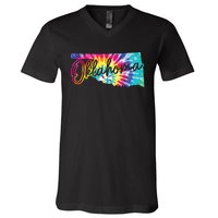 Oklahoma Tie Dye State Map Pride Hippie Vintage Retro V-Neck T-Shirt