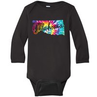 Oklahoma Tie Dye State Map Pride Hippie Vintage Retro Baby Long Sleeve Bodysuit