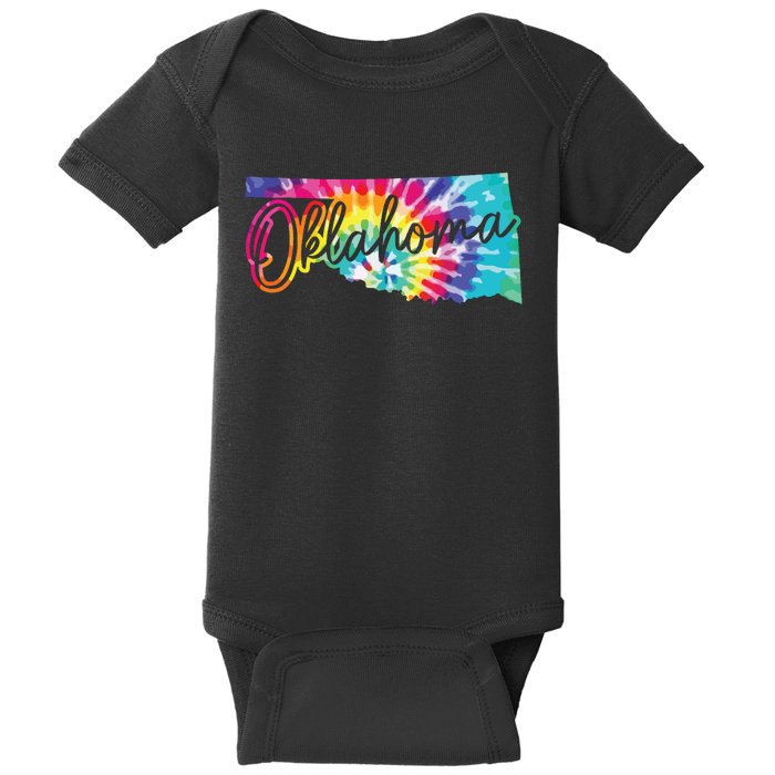 Oklahoma Tie Dye State Map Pride Hippie Vintage Retro Baby Bodysuit